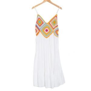 *NWOT Boho Me Granny Square Crochet White Midi Dress – Sz S